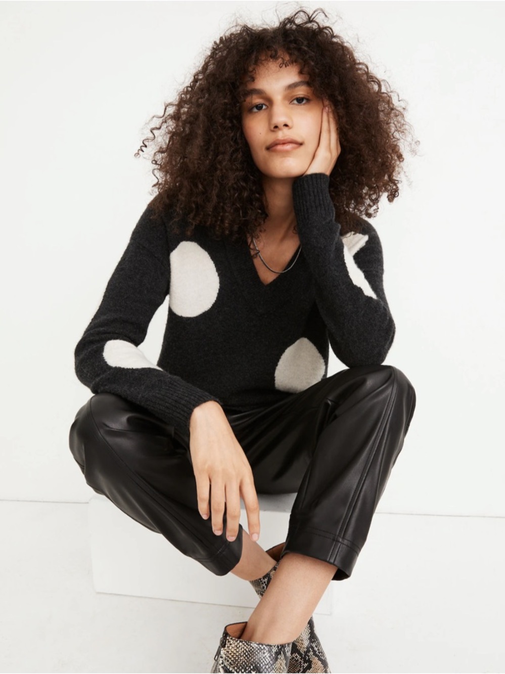 Madewell Dotted Bartlett V-Neck Pullover Sweater in Coziest Yarn